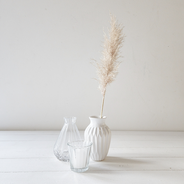 White & Clear Riffle Glass Budvase